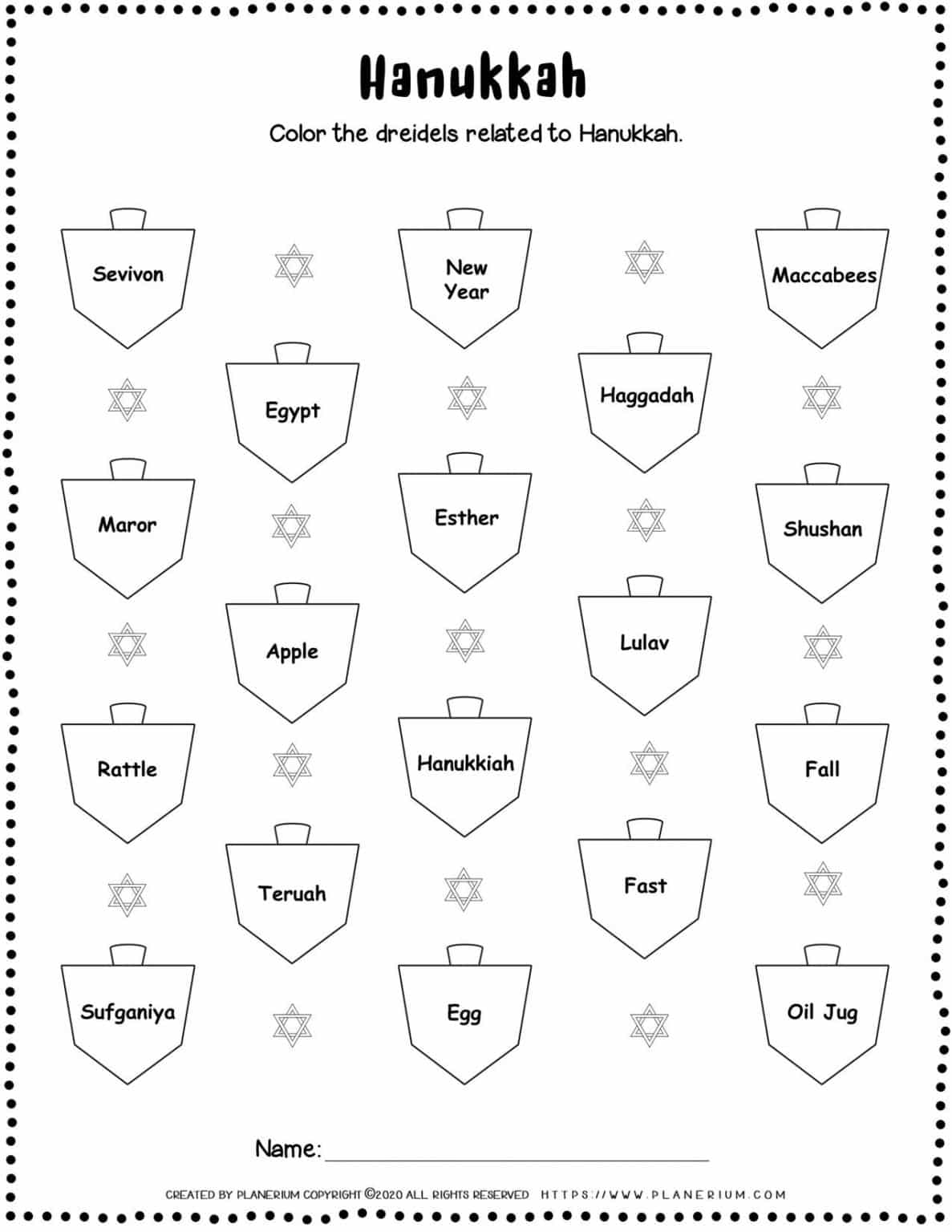 Hanukkah Worksheet - Color Related Words - FREE Printable | Planerium