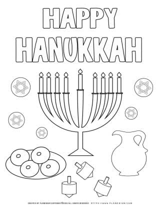 Happy Hanukkah - Coloring page - Free Printable | Planerium