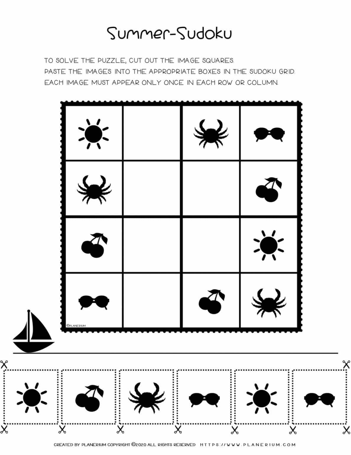 sudoku for kids summer season worksheet free printable planerium