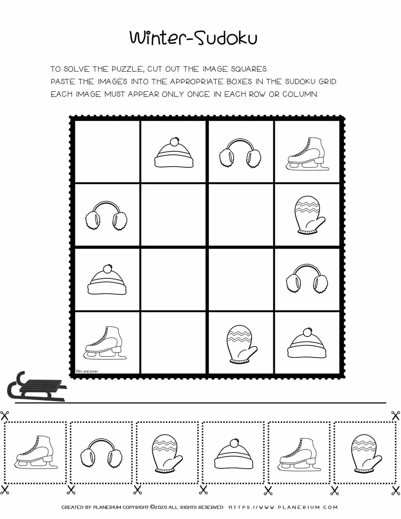 Sudoku For Kids - Winter Season Free Printable Worksheet | Planerium