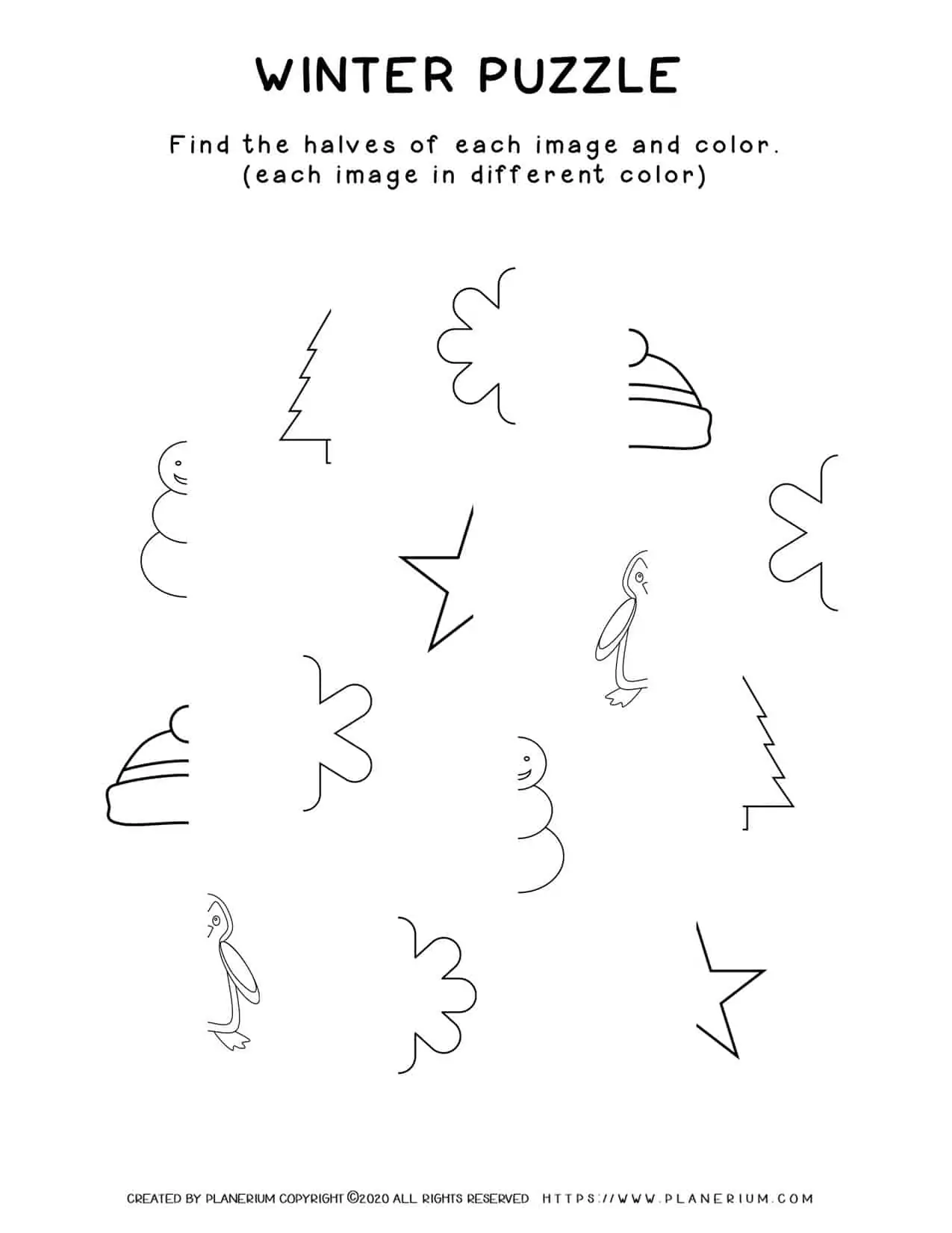 Winter Worksheet - Matching Halves Puzzle | Planerium