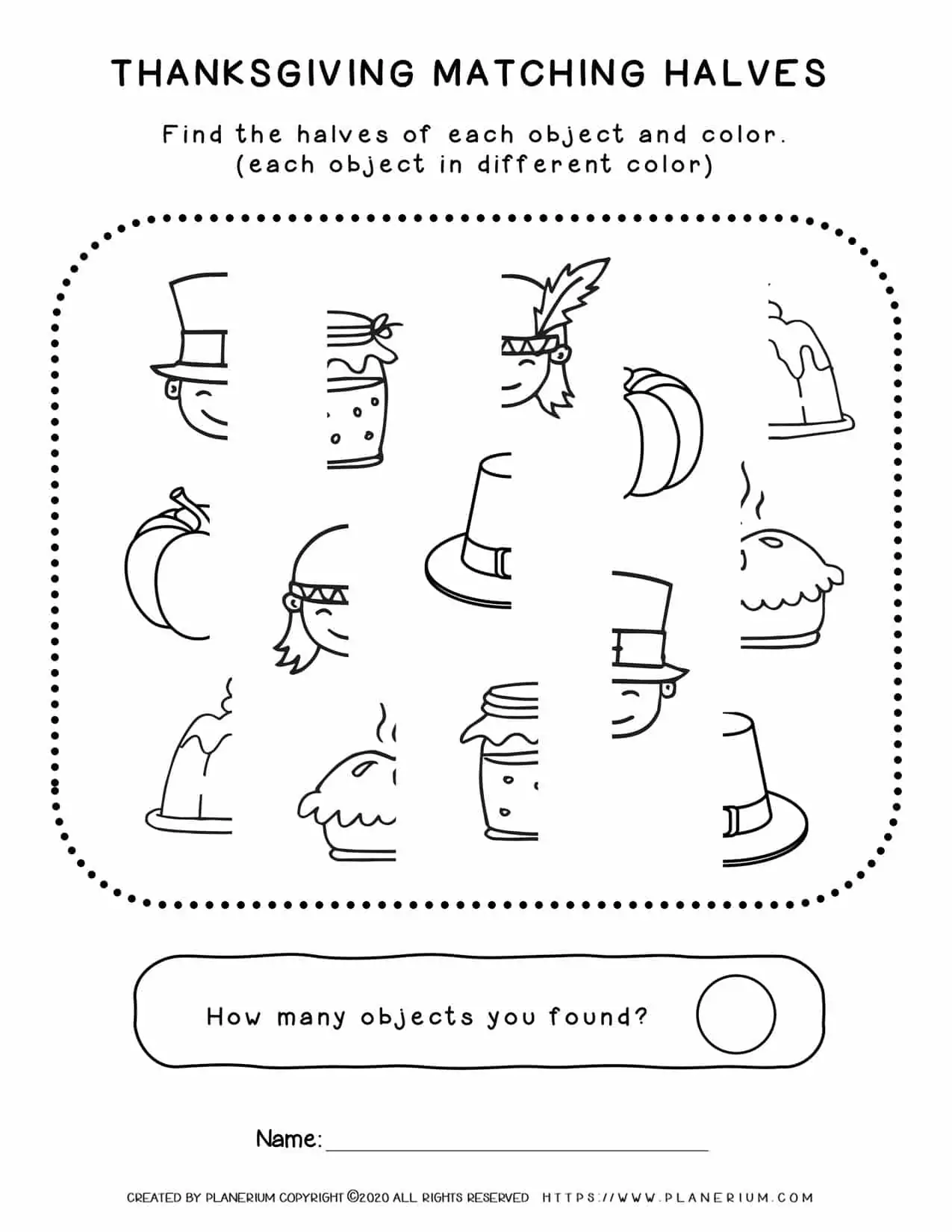 Matching Halves - Thanksgiving Worksheet | Planerium