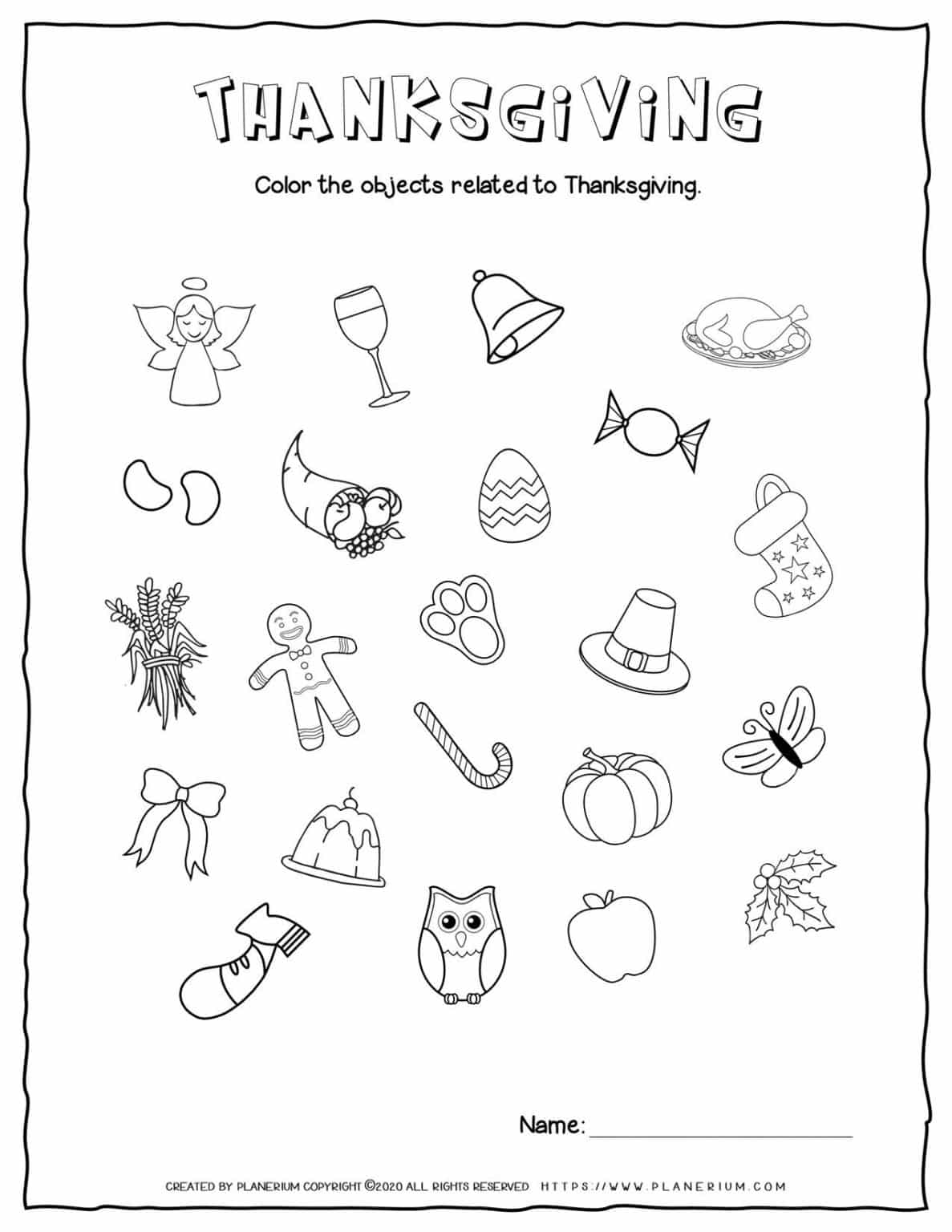 Thanksgiving Worksheets - Related Objects | Free printables | Planerium