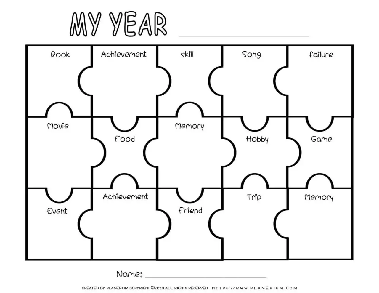 Self Reflection - Puzzle Template - Twelve Pieces With Subjects | Planerium