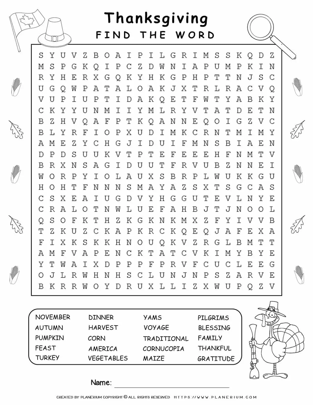 Thanksgiving Word Search | Planerium