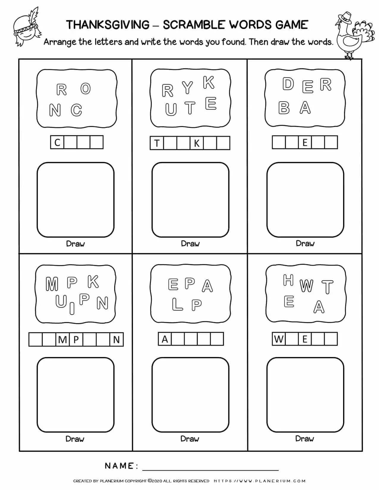 Word Scramble - Thanksgiving Worksheet | Planerium