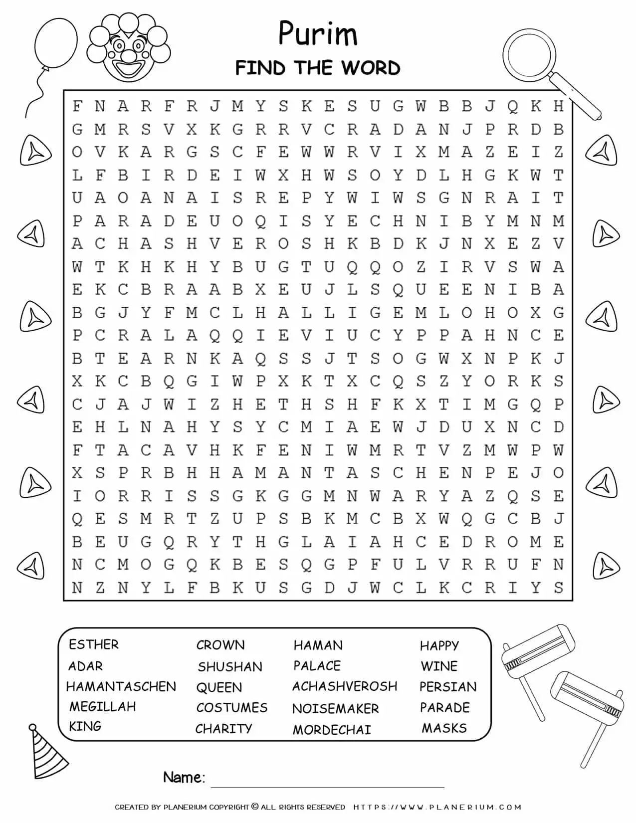 Purim Word Search Puzzle | Planerium