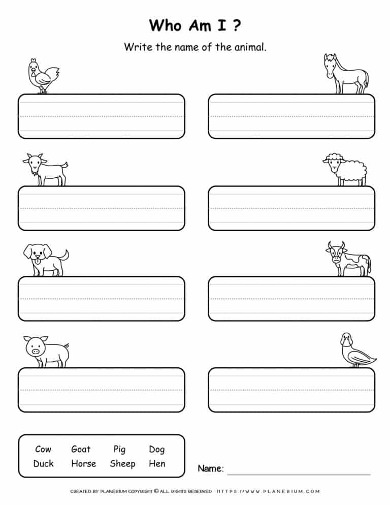 Farm Animals - Writing Names | Planerium