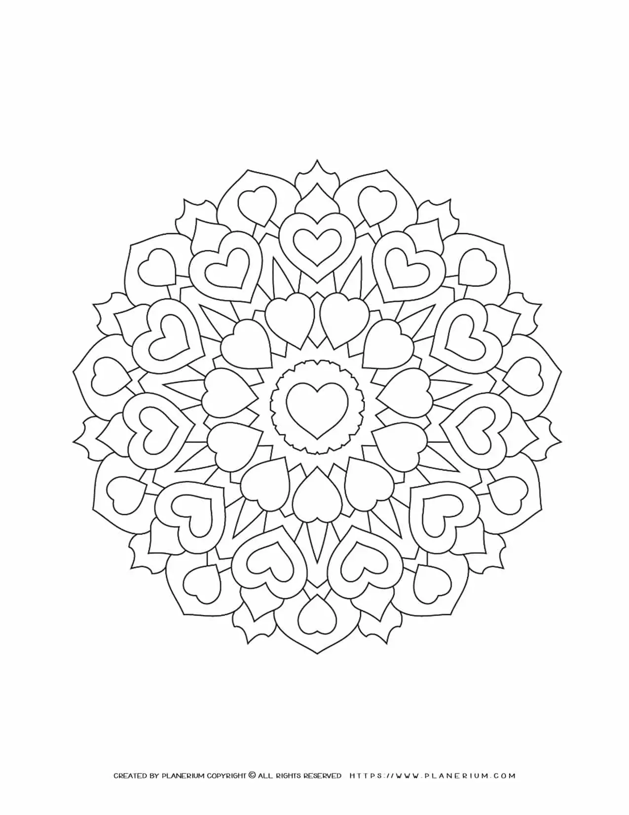 Valentines Day - Coloring Page - Hearts Mandala | Planerium