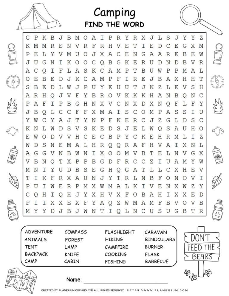 Camping Word Search | Planerium