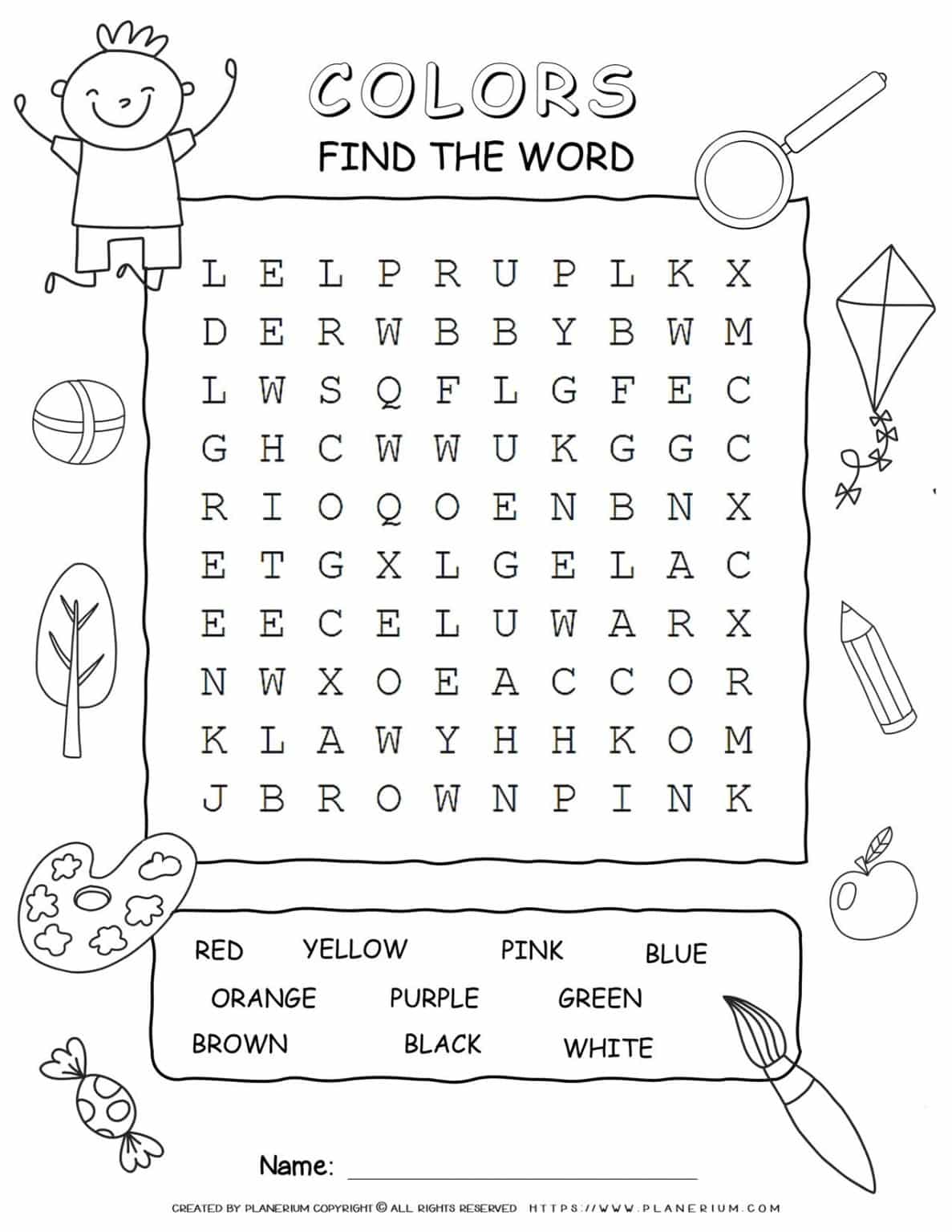 Colors Word Search Ten Words | Planerium