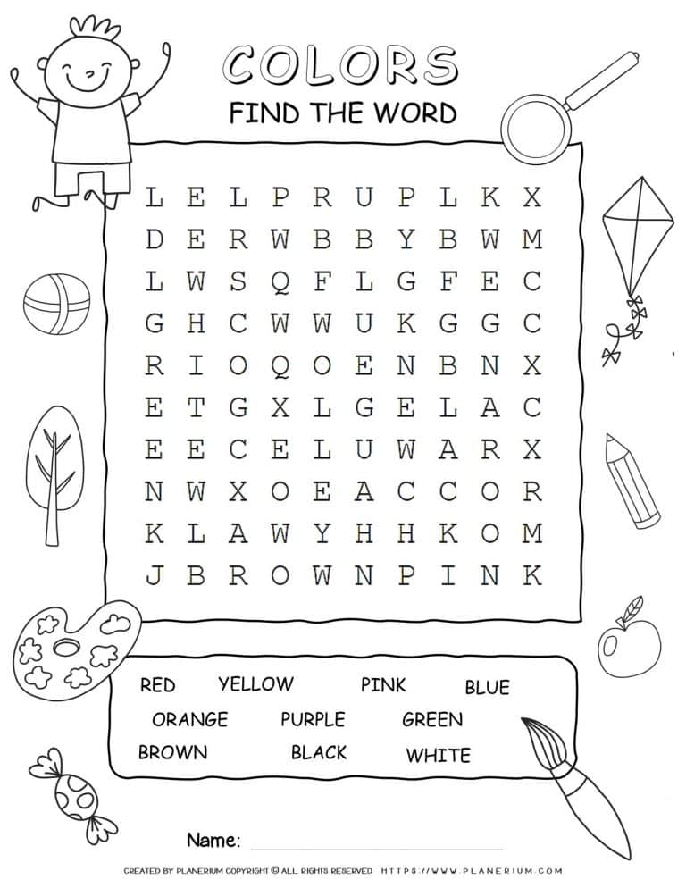 Colors Word Search Ten Words 