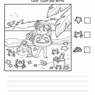 How Many Worksheet - A Girl In The Beach | Planerium