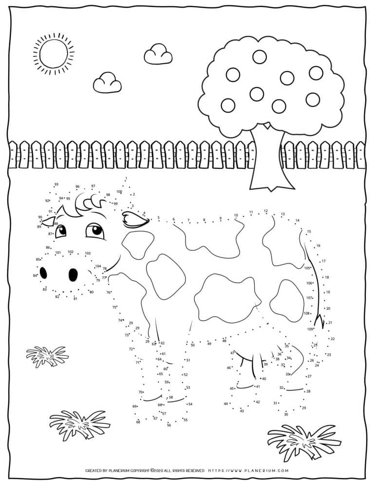 Animals Worksheet - Connect The Dots - Cow | Planerium