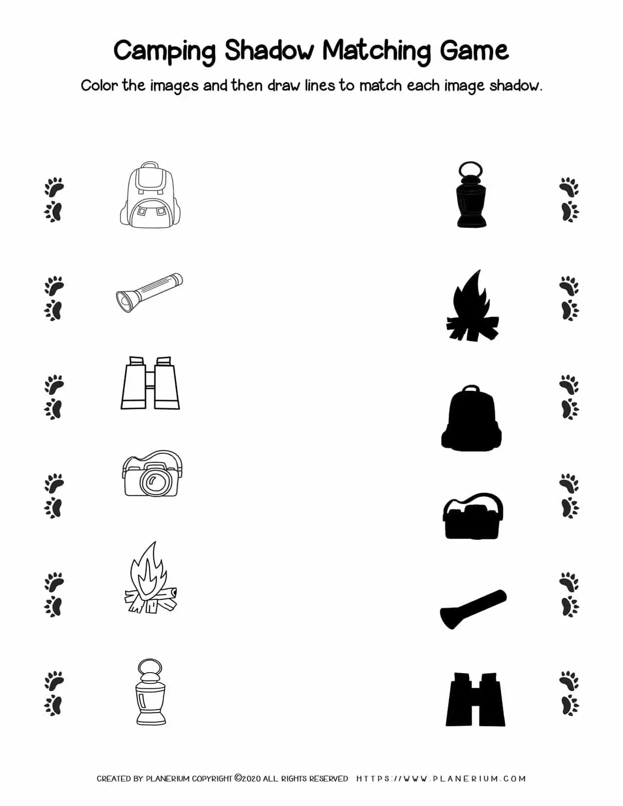 Camping Worksheet - Shadow matching | Planerium