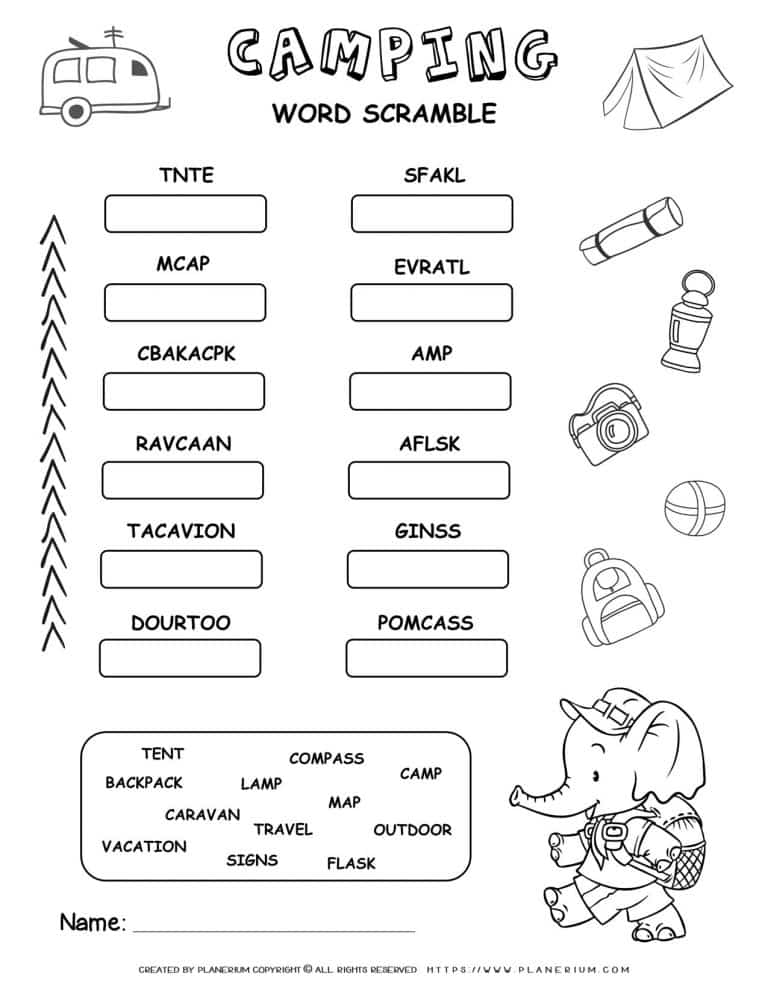 Camping - Word Scramble | Planerium