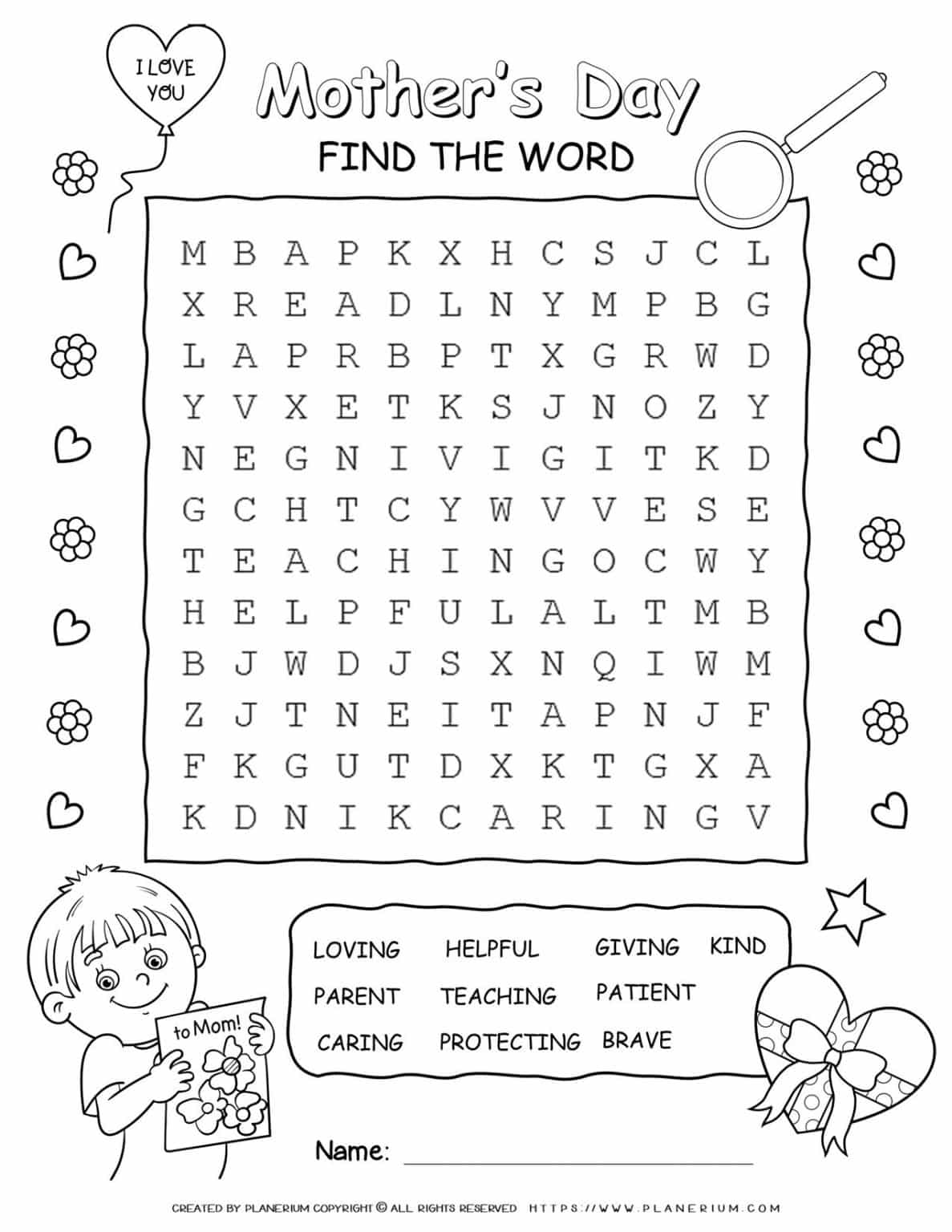 Mother #39 s Day Word Search Puzzle Planerium