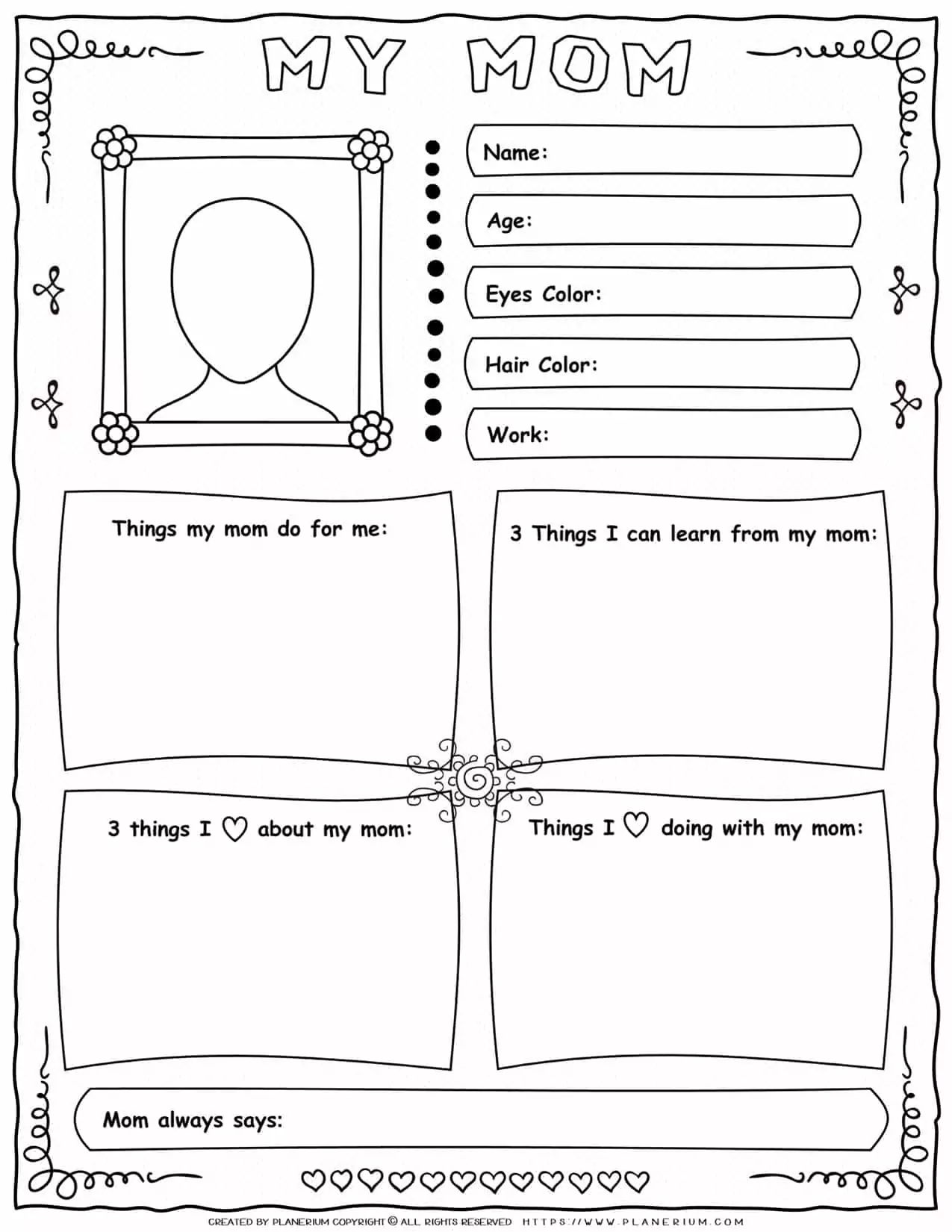 Mother's Day Worksheet - My Mom | Planerium