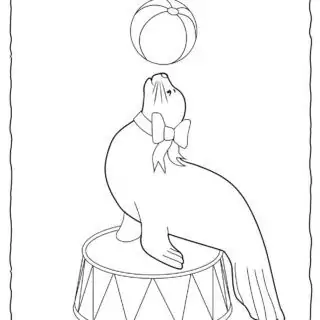 Circus Coloring Page - Seal with a Ball | Planerium
