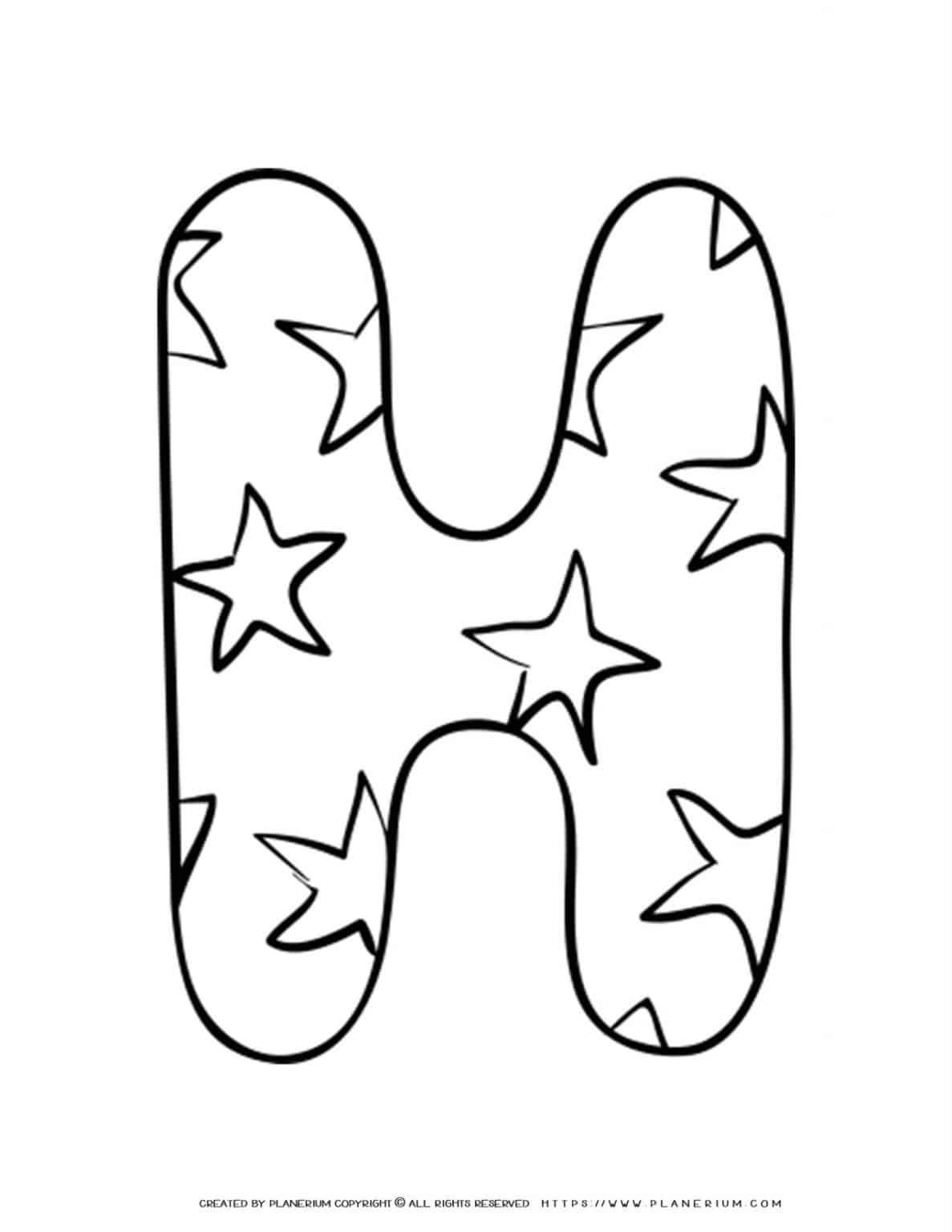 english alphabet capital h with pattern coloring page planerium