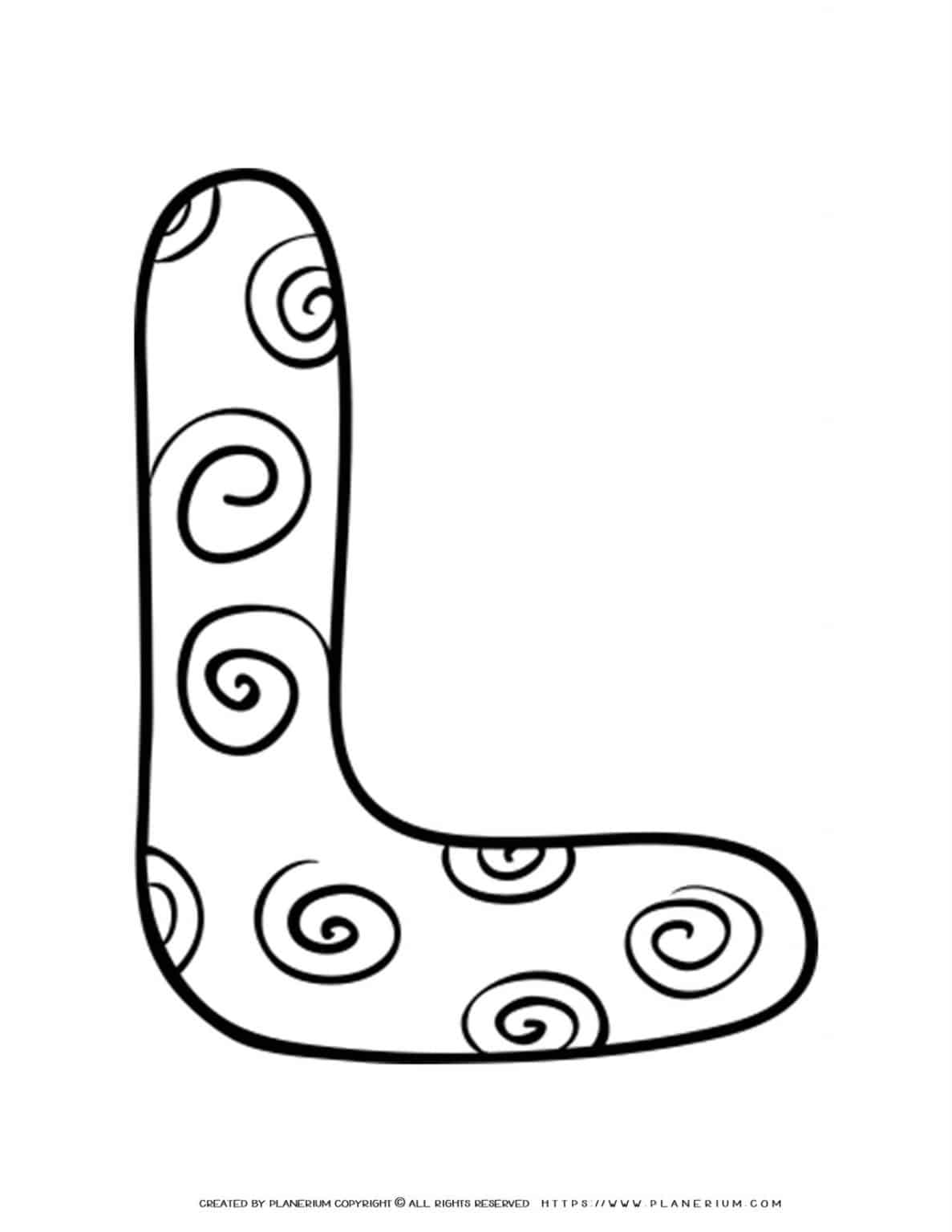 English Alphabet Capital L with Pattern Coloring Page Planerium