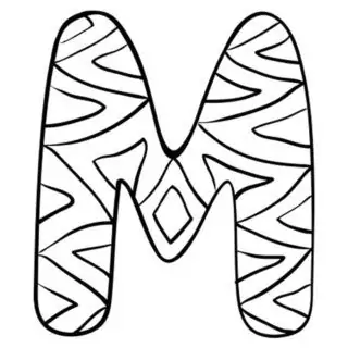 English Alphabet - Capital M with Pattern - Coloring Page | Planerium