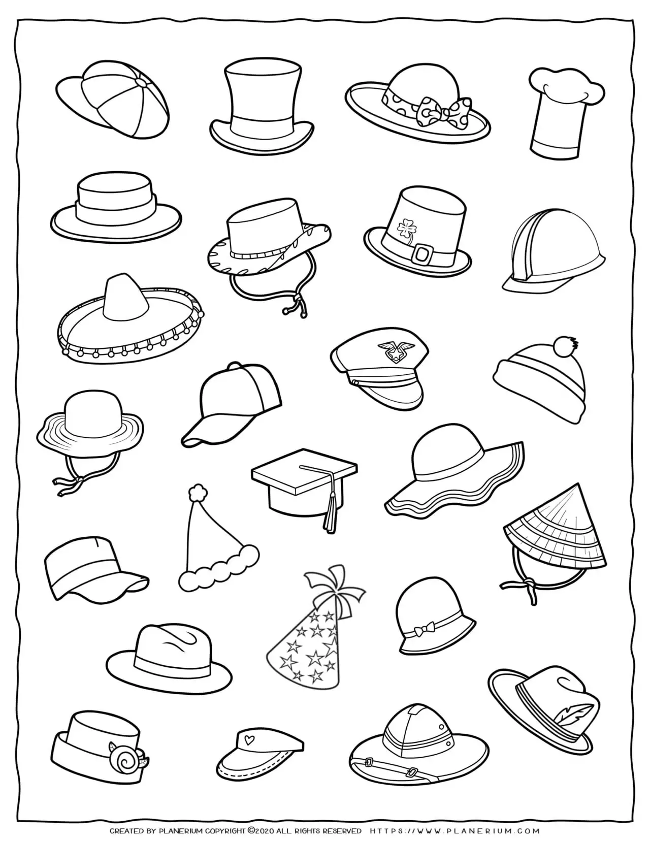 Clothes Coloring Page - Hats Collection | Planerium