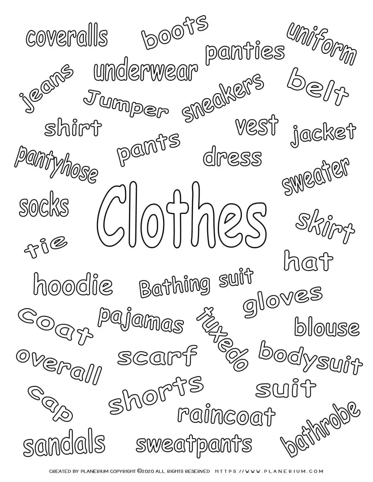 Clothes Coloring Page - Related Words | Planerium