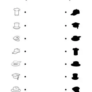 Clothes Worksheet - Hats Shadow Matching | Planerium
