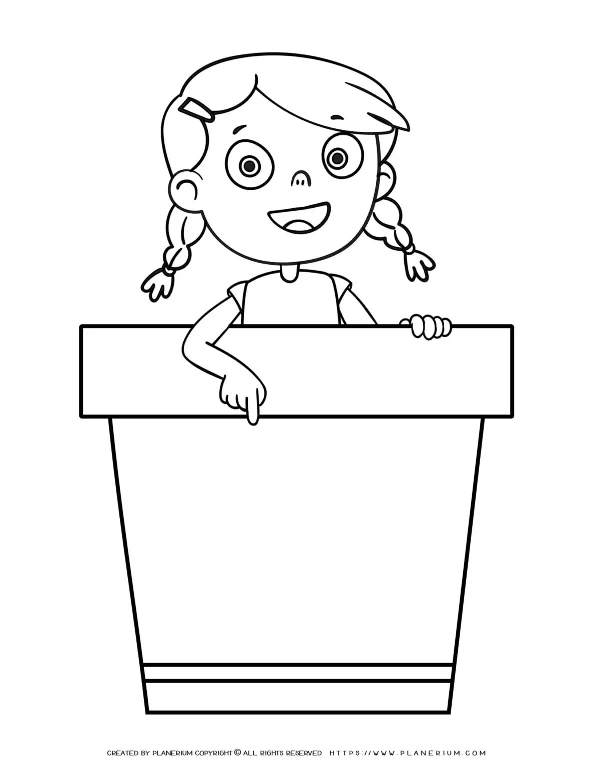 Coloring Page - Girl Pops-up from a Pot | Planerium
