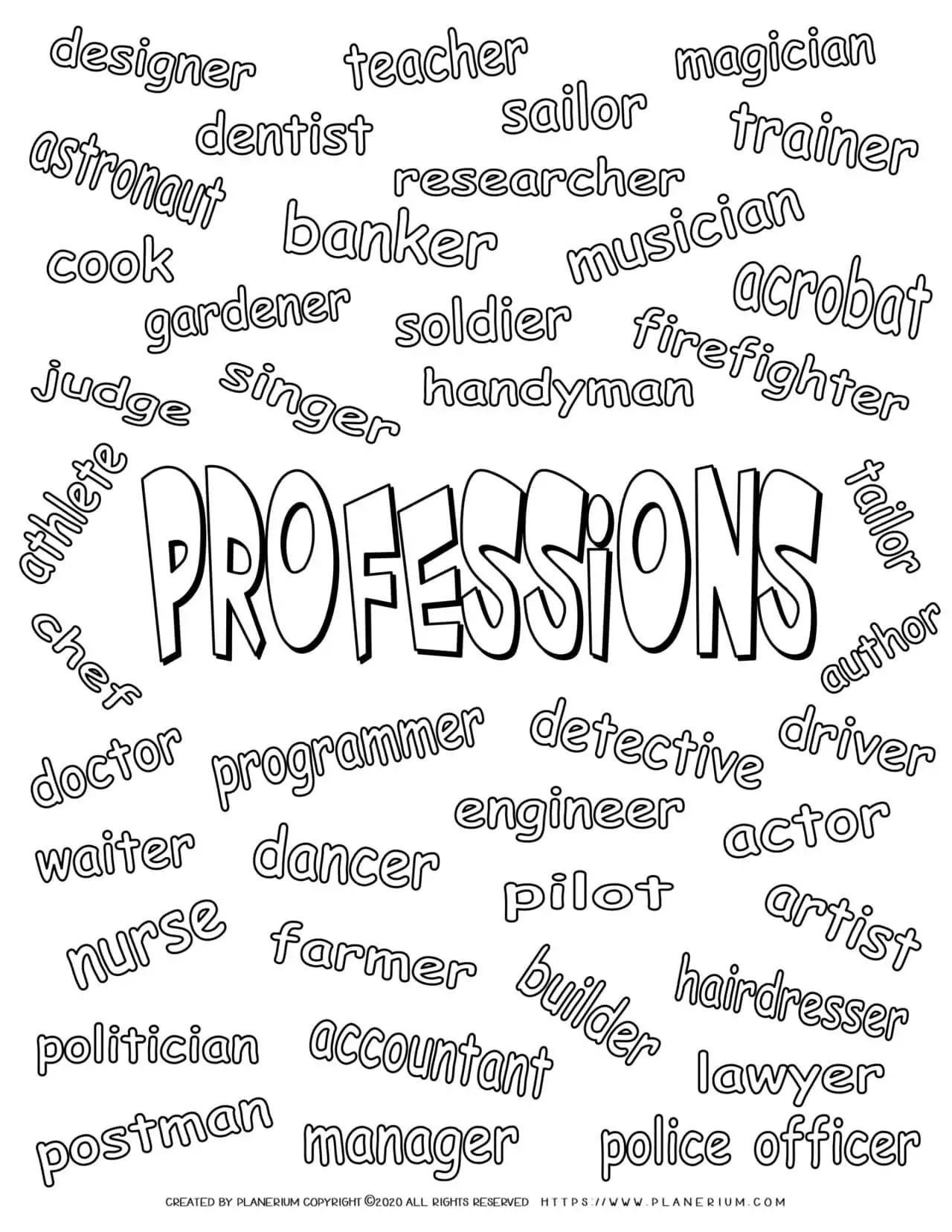 Professions Coloring Page - Related Words | Planerium