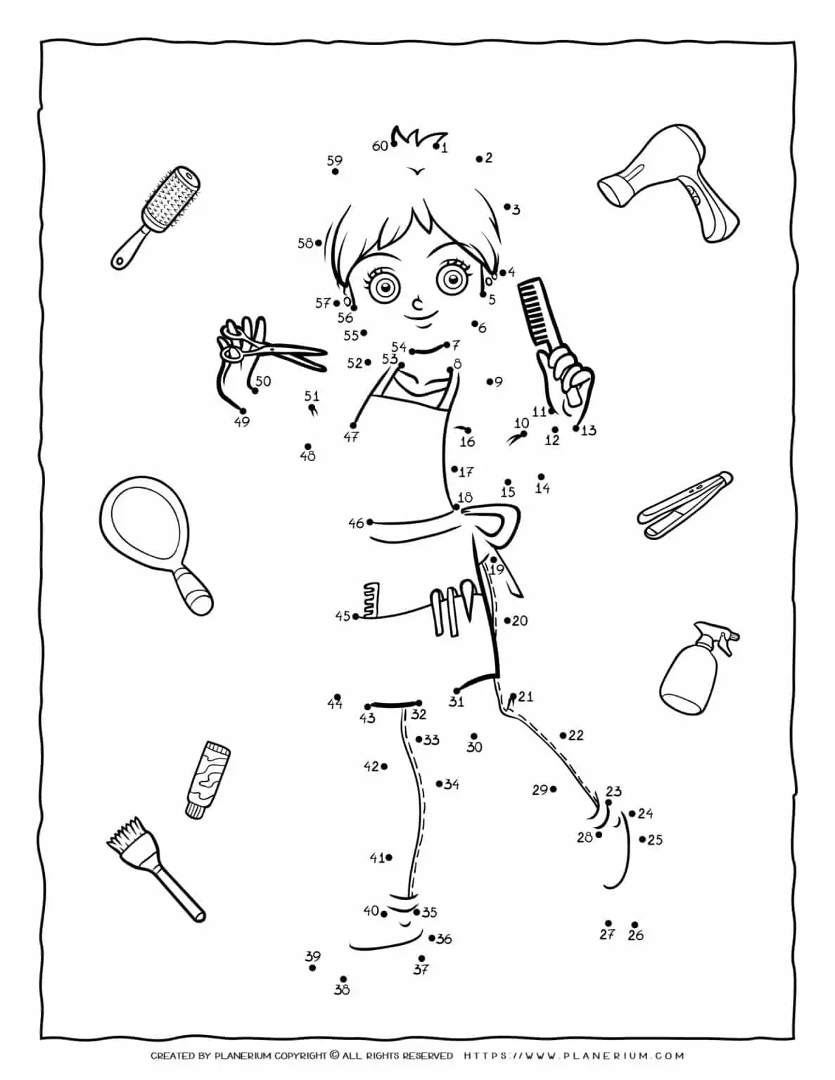Professions Worksheet - Connect the Dots - Hairdresser | Planerium