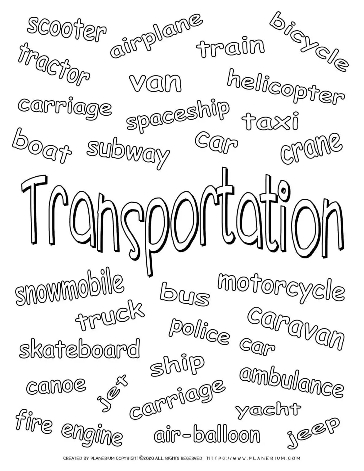 Transportation Coloring Page - Related Words | Planerium