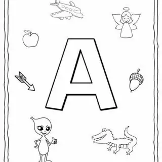 English Alphabet - Things Starting With A - Coloring Page | Planerium