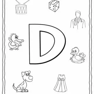 English Alphabet - Things Starting With D - Coloring Page | Planerium