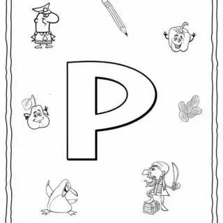 English Alphabet - Things Starting With P - Coloring Page | Planerium