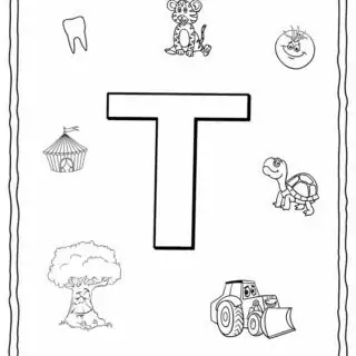 English Alphabet - Things Starting With T - Coloring Page | Planerium
