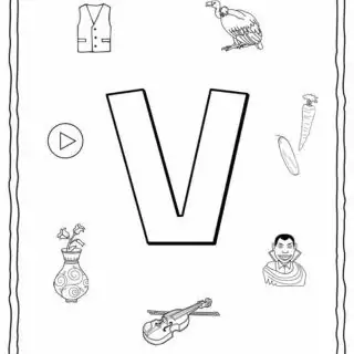 English Alphabet - Things Starting With V - Coloring Page | Planerium