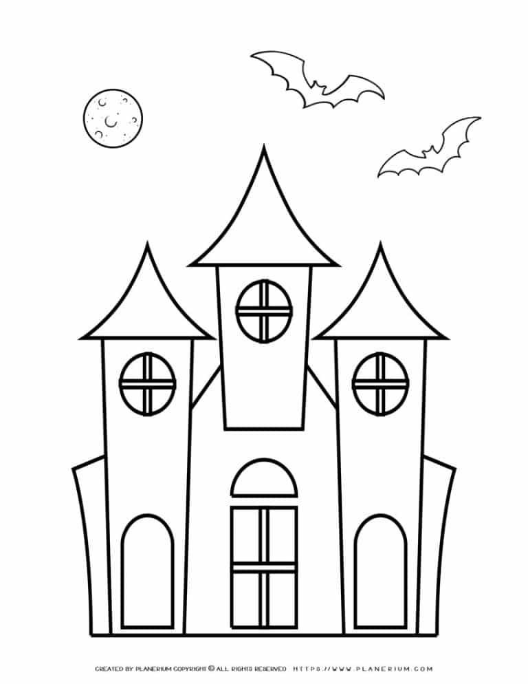 Halloween Coloring Page - Haunted House | Planerium