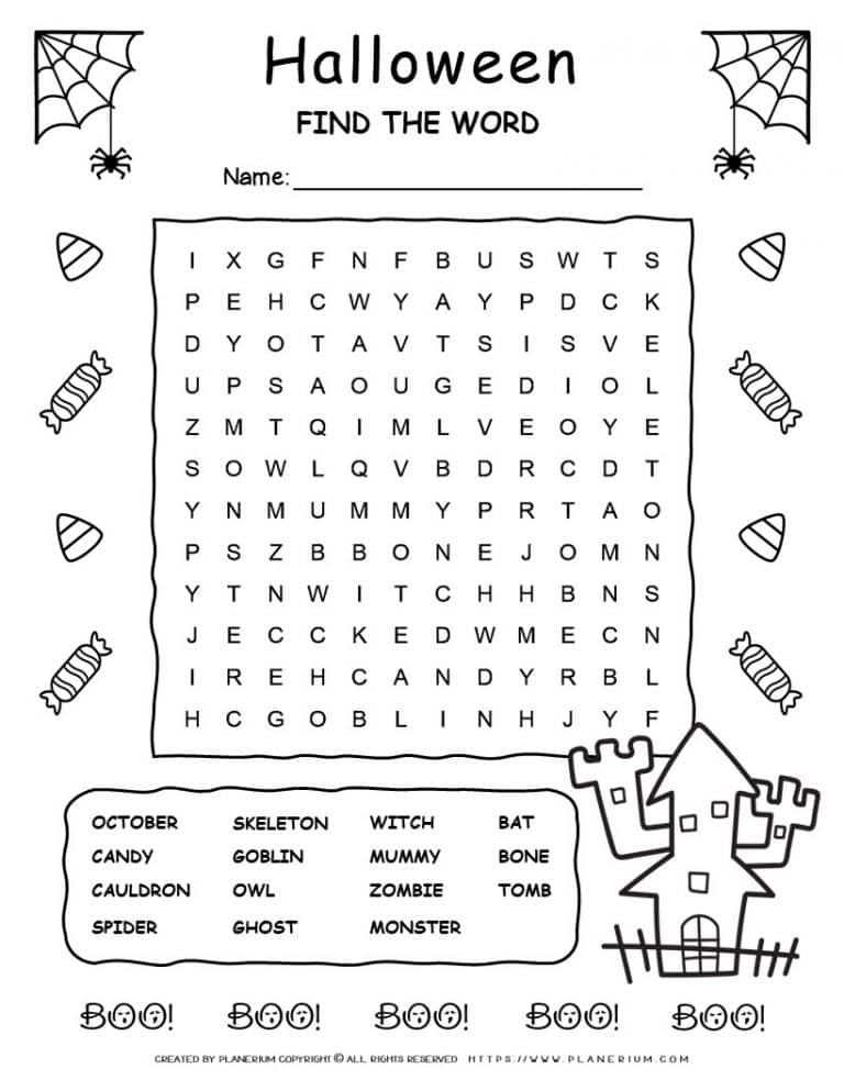 Halloween Word Search Printable with Fifteen Words | Planerium