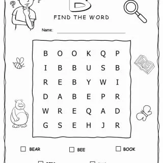 Word Search - Words That Start with B - Five Words