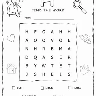 Word Search - Words That Start with B - Five Words