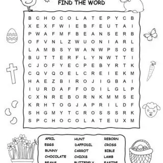 Printable Easter word search with fifteen words for kids