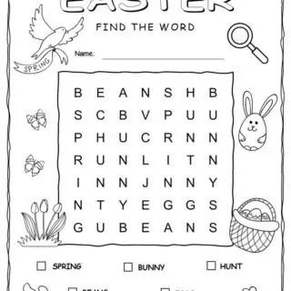 Printable Easter word search with five words for kids