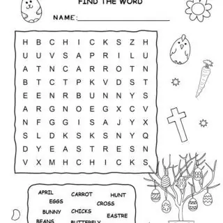 Printable Easter word search with ten words for kids