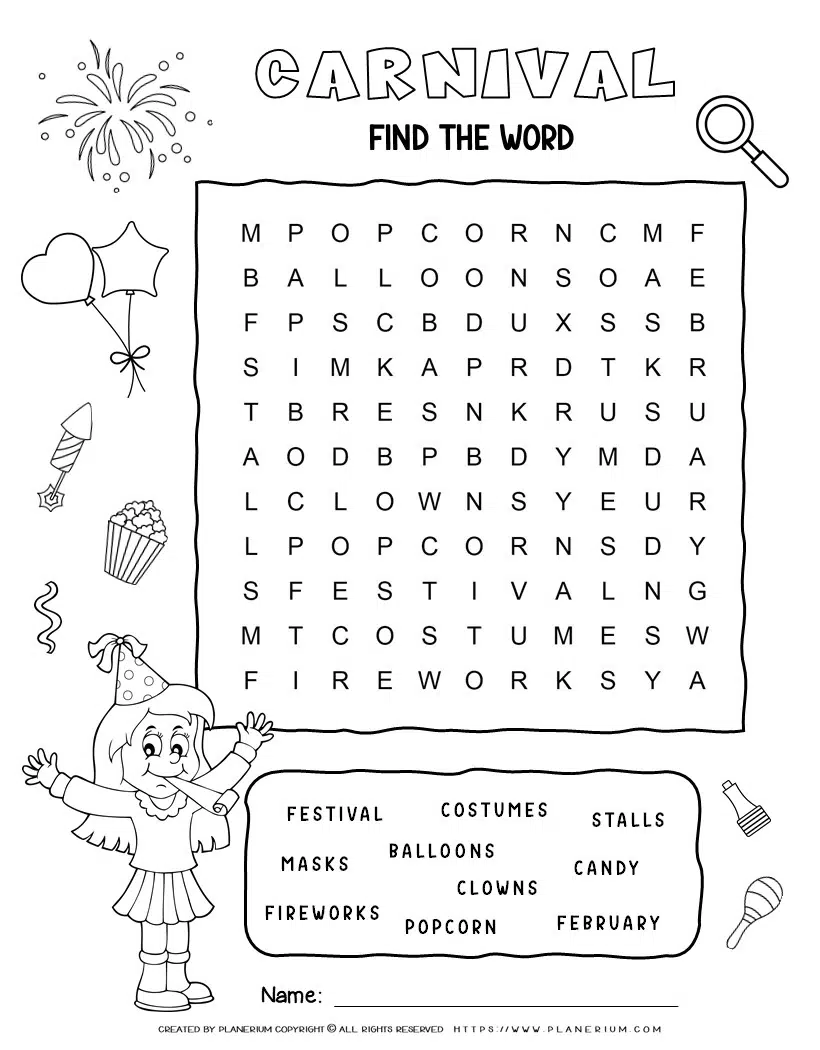At The Carnival Printable Word Search Puzzle