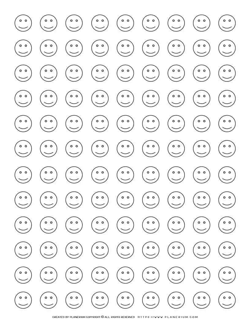Coloring Page - Hundred and Eight Smileys Grid | Planerium
