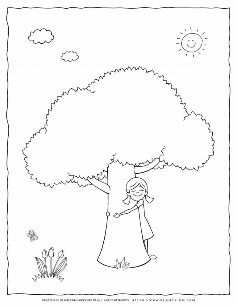 Girl Hug a Tree Coloring Page Planerium