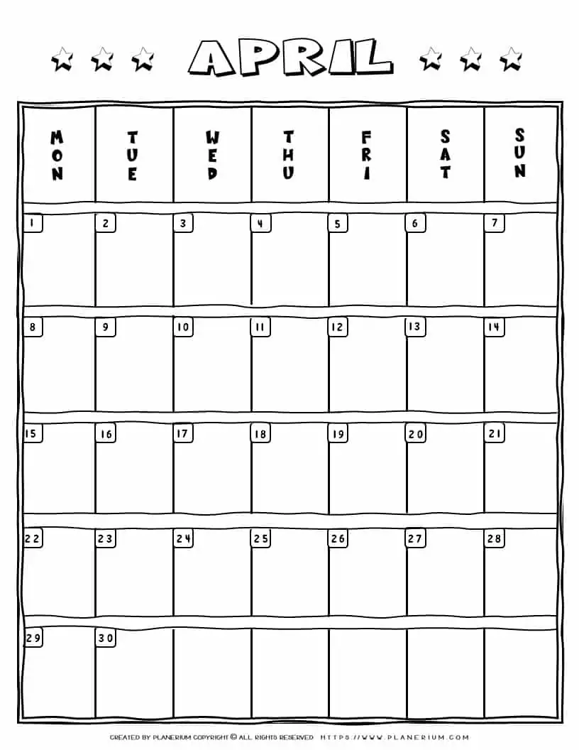 April Calendar | Planerium