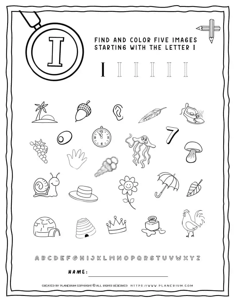 English Alphabet Worksheet - I Letter | Planerium